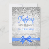 Silver Glitter Blue Ribbon-kerstavond Kaart (Voorkant)
