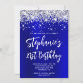 Silver Glitter Blue Satin Bold 21st Birthday Kaart (Voorkant)