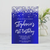 Silver Glitter Blue Satin Bold 21st Birthday Kaart (Staand voorkant)