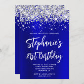 Silver Glitter Blue Satin Bold 21st Birthday Kaart (Voorkant / Achterkant)
