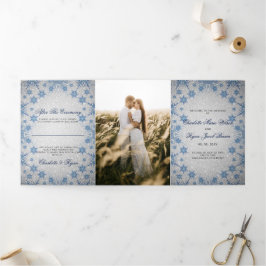 Silver Glitter Blue Snowflake Winter Wedding Drieluik Programma