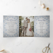Silver Glitter Blue Snowflake Winter Wedding Drieluik Programma (Binnen)