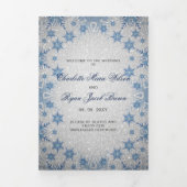 Silver Glitter Blue Snowflake Winter Wedding Drieluik Programma (Cover)