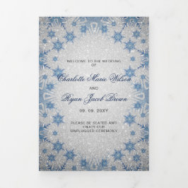 Silver Glitter Blue Snowflake Winter Wedding Drieluik Programma
