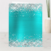 Silver Glitter Blue Turquoise Big Happy Birthday Kaart (Achterkant)