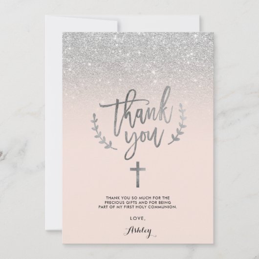 Silver glitter blush bedankt voor je eerste commun (Voorkant)
