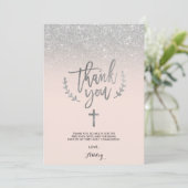 Silver glitter blush bedankt voor je eerste commun (Staand voorkant)