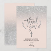 Silver glitter blush bedankt voor je eerste commun (Voorkant / Achterkant)