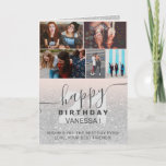 Silver Glitter Blush birthday grid-foto's Kaart<br><div class="desc">Wish happy birthday to your bestie with this modern and girly gray silver glitter sparkles schaduwen on editable pastel blush pink and add 6 of your favorite fotografie to this grid foto collage template.</div>