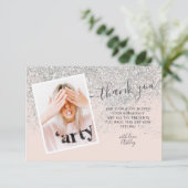 Silver glitter blush foto bedankt Sweet 16 (Staand voorkant)