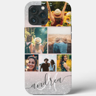 Silver glitter blush monogram 6 foto's collage Case-Mate iPhone case