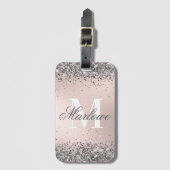 Silver Glitter Blush Pink Aangepast Monogram Bagagelabel (Voorkant (verticaal))