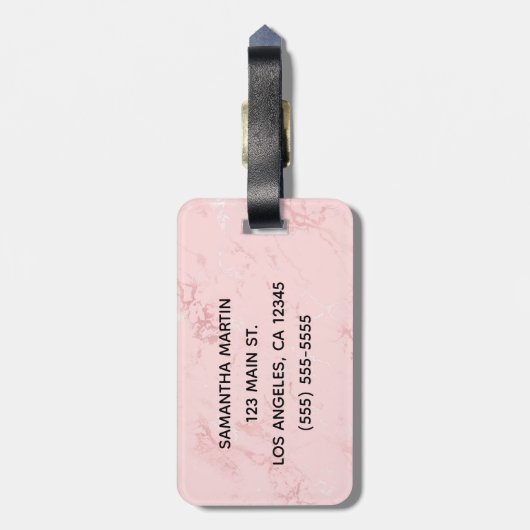 Silver Glitter Blush Pink Marble Bagagelabel (Achterkant verticaal)