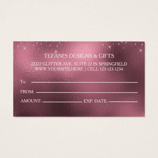 Silver Glitter Blush Roos Folie Cadeaubon Visitekaartje (Achterkant)