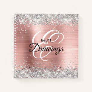 Silver Glitter Blush Roos Folie Monogram tekening Notitieboek