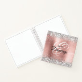 Silver Glitter Blush Roos Folie Monogram tekening Notitieboek (Binnen)