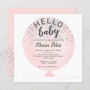 Silver glitter blush roze ballon baby shower kaart