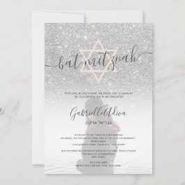 Silver glitter blush roze bat mitzvah foto kaart