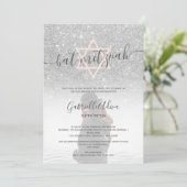 Silver glitter blush roze bat mitzvah foto kaart (Staand voorkant)