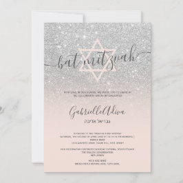 Silver glitter blush roze girbat mitzvah kaart