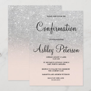 Silver glitter blush roze ombre chic bevestiging kaart