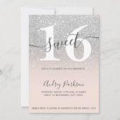 Silver glitter blush roze ombre girly 16 kaart (Voorkant)