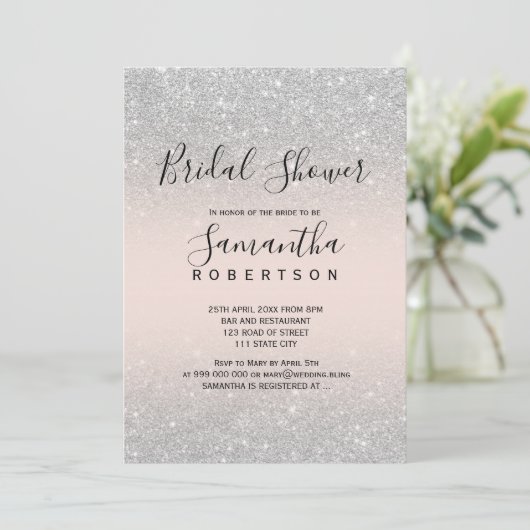 Silver glitter blush roze script vrijgezellenfeest kaart (Staand voorkant)