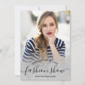 Silver glitter blush script foto's mode show kaart (Voorkant)