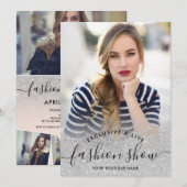 Silver glitter blush script foto's mode show kaart (Voorkant / Achterkant)