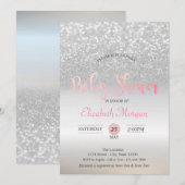 Silver Glitter Bokeh Baby shower Uitnodiging (Voorkant / Achterkant)