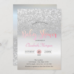 Silver Glitter Bokeh Baby shower Uitnodiging
