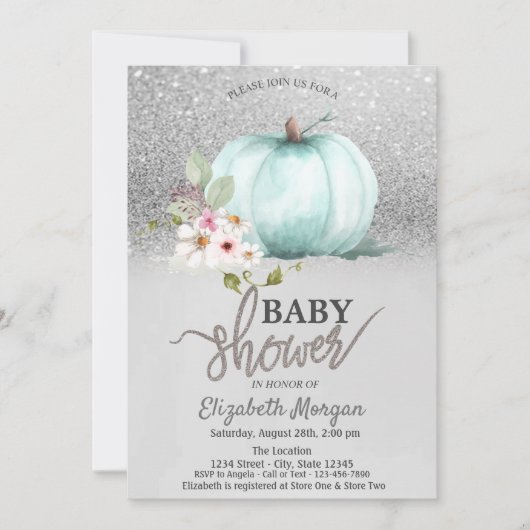 Silver Glitter Bokeh, Baby shower van pompoen Kaart (Voorkant)