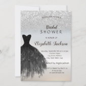 Silver Glitter Bokeh, Black Dress Vrijgezellenfees Kaart (Voorkant)