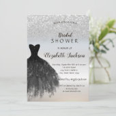 Silver Glitter Bokeh, Black Dress Vrijgezellenfees Kaart (Staand voorkant)