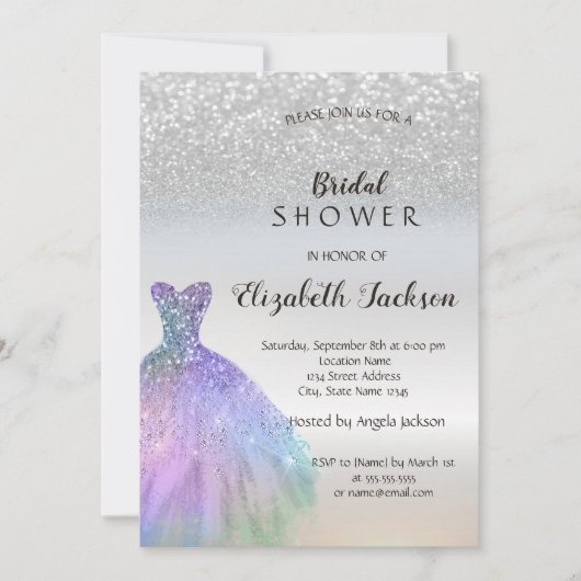 Silver Glitter Bokeh, Chic Dress Vrijgezellenfeest Kaart (Voorkant)