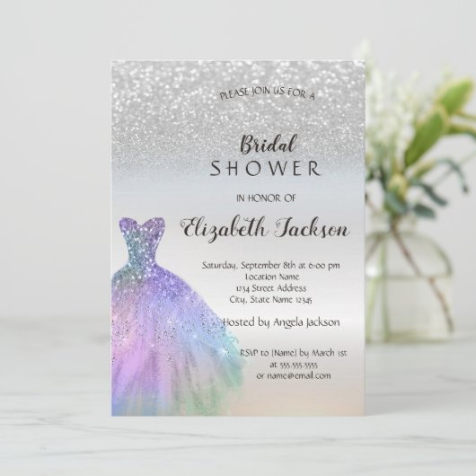 Silver Glitter Bokeh, Chic Dress Vrijgezellenfeest Kaart (Staand voorkant)