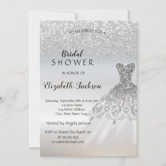 Silver Glitter Bokeh Dress Vrijgezellenfeest Kaart (Voorkant)