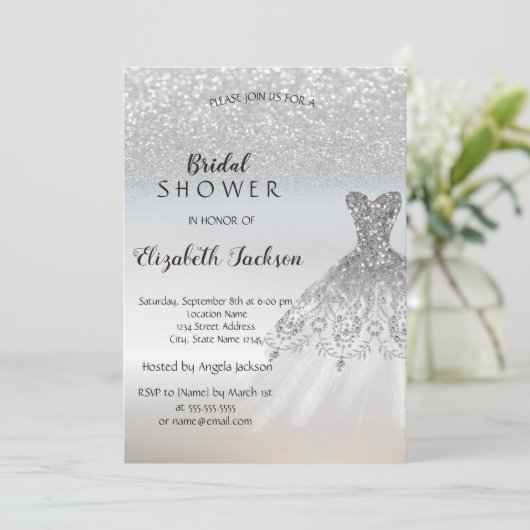 Silver Glitter Bokeh Dress Vrijgezellenfeest Kaart (Staand voorkant)