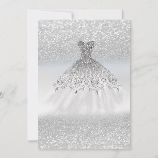 Silver Glitter Bokeh Dress Vrijgezellenfeest Kaart (Achterkant)