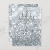 Silver Glitter Bokeh Glam Chandelier Save the Date Aankondigingskaart (Voorkant / Achterkant)