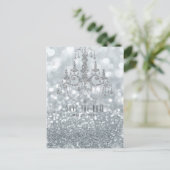 Silver Glitter Bokeh Glam Chandelier Save the Date Aankondigingskaart (Staand voorkant)