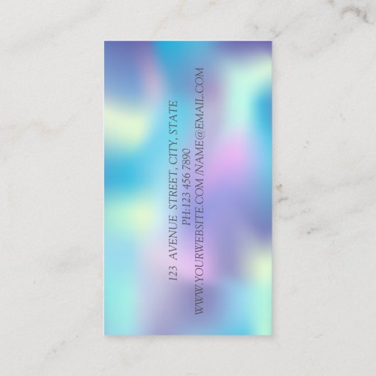 Silver Glitter Bokeh, Guitar, Blue Holographic Visitekaartje (Achterkant)