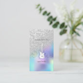 Silver Glitter Bokeh, Guitar, Blue Holographic Visitekaartje (Staand voorkant)