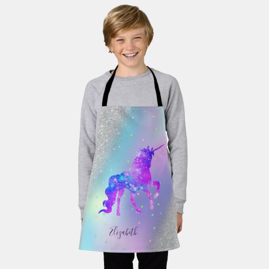 Silver Glitter Bokeh Holographic Unicorn Schort (Gedragen)