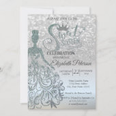 Silver Glitter Bokeh Ombre, Dress, Tiara,Sweet 16 Kaart (Voorkant)
