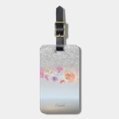 Silver Glitter Bokeh Ombre, Floral-Personalized Bagagelabel (Voorkant verticaal)
