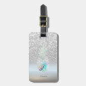 Silver Glitter Bokeh Ombre, Pineapple - Gepersonal Bagagelabel (Voorkant verticaal)