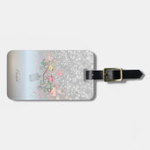 Silver Glitter Bokeh Ombre, Vogels - Gepersonalise Bagagelabel (Voorkant horizontaal)