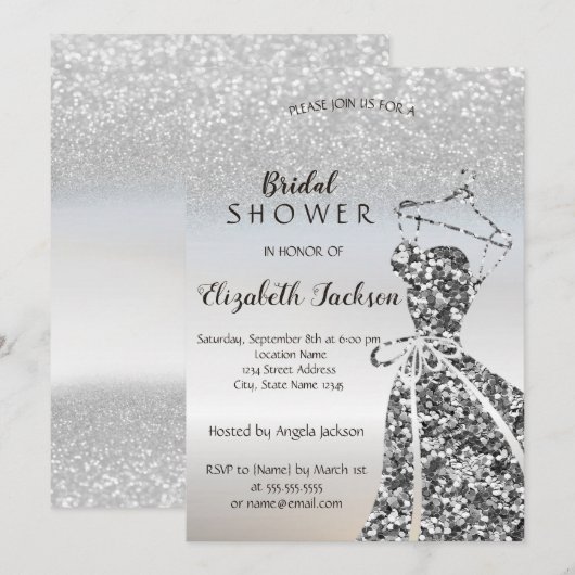 Silver Glitter Bokeh, Sequins Dress Vrijgezellenfe Kaart (Voorkant / Achterkant)