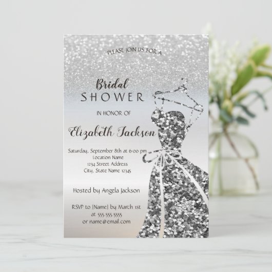 Silver Glitter Bokeh Sequins Dress Vrijgezellenfee Kaart (Staand voorkant)